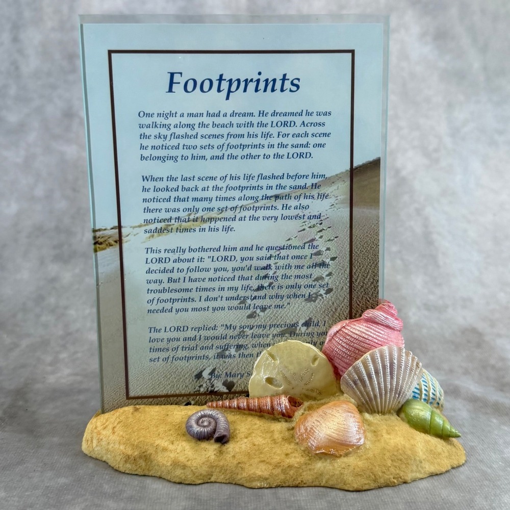 Beachcombers Intl Footprints Poem Plaque Unisex OS Tan Shell Resin Glass 02761